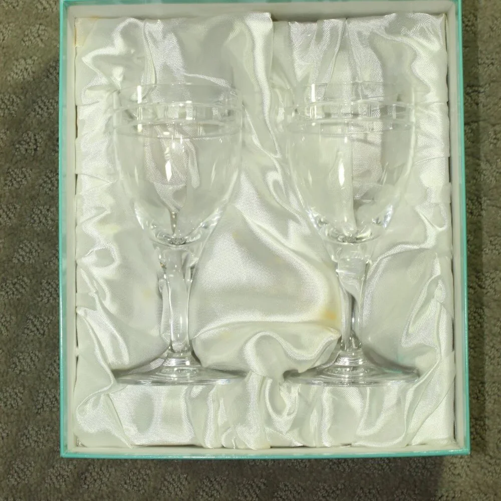 Tiffany & Co. Pair of Atlas Wine Glasses in Box w/ COA
